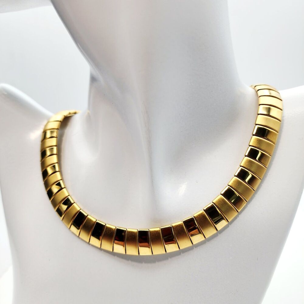 Vintage Gold Tone Cleopatra Collar Necklace Egyptian Revival Articulated Choker